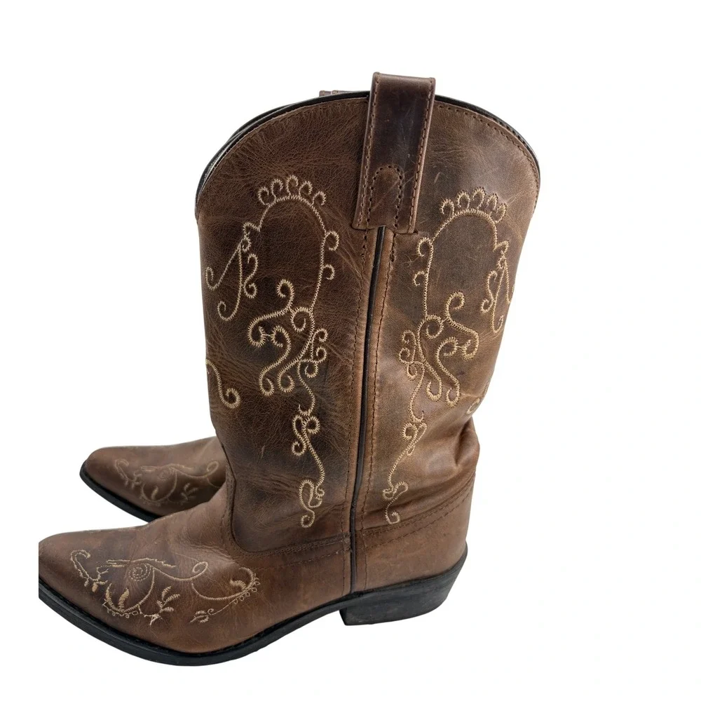 Smoky Mountain Youth Jolene Cowgirl Boots 4Y Brown Leather Snip Toe Embroidered